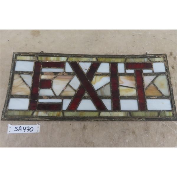 Antique Stained Glass Exit Sign/ Window - No Frame 10.5 ×24.5 