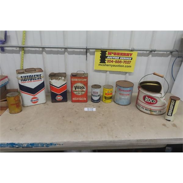 Assorted Pil Tins +  Tobacco Tin: Gulf, Veedol, Texaco, Roco (damaged), Copenhagen
