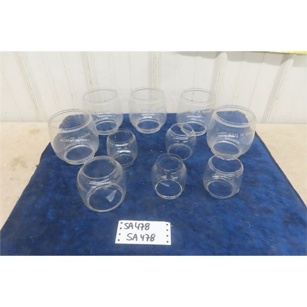 10 Assorted Clear.Glass Lantern Faunts/ Globes - Different Sizes