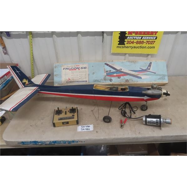 Falcon 56 Mark II Gas Powered Remote Control Plane with Starter + Remote - Untested , some damage- I