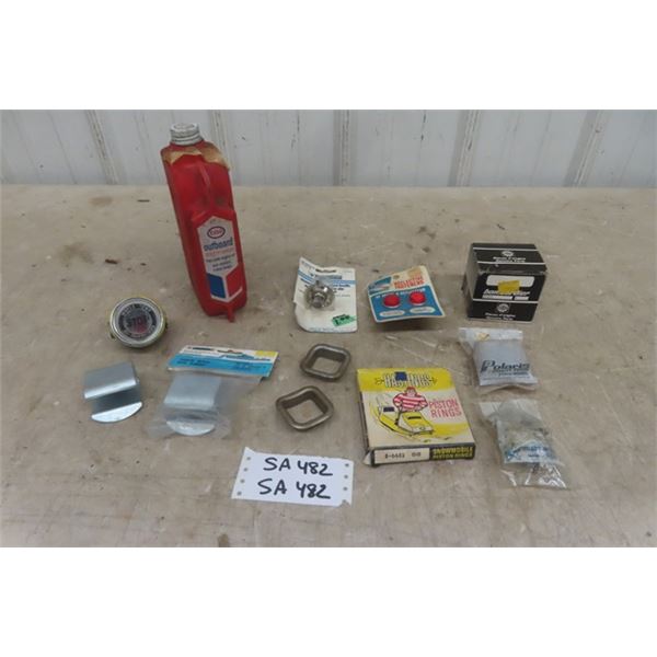 Small Assortment Vintage Snowmobile Parts: Polaris, Esso Outboard Oil