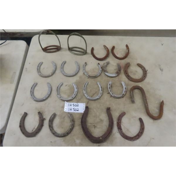 15 vintage horse shoes - steel "s" hook, stirrups