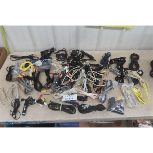 Large Box of Assorted Cables; Computer, Printer, VCR, Stereo, Koss Headphones plus more