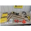 Image 1 : Assorted Tools; Heat Gun, Drill Bit Grinding Attachment, 2 Metal Squares, Paint Mixer, Face Shield, 