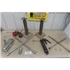 Image 1 : Powerfist Trailer Coupler, 2 Jack Stands ( Home Made), 2 Oilers, Grease Gun, Tire Lug X Wrench, 