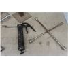 Image 2 : Powerfist Trailer Coupler, 2 Jack Stands ( Home Made), 2 Oilers, Grease Gun, Tire Lug X Wrench, 