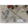 Image 3 : Powerfist Trailer Coupler, 2 Jack Stands ( Home Made), 2 Oilers, Grease Gun, Tire Lug X Wrench, 