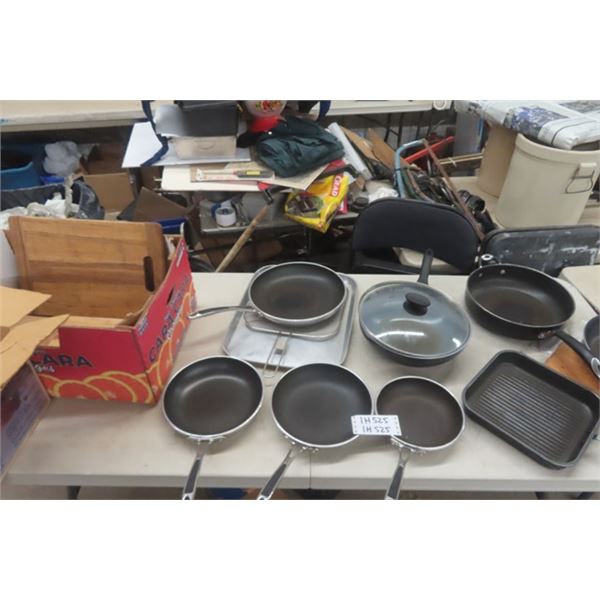 Assorted Fry Pans, Bake Sheet, Bacon Splatter Screen
