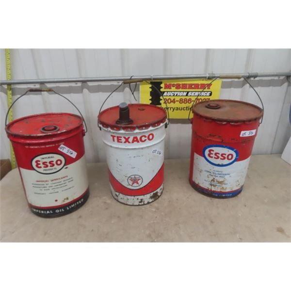 (3) 5 Gal Oil Pail - Esso, Texaco