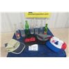 Image 1 : 7 Pop Bottles; Pepsi, Plains CIty, Crush, 7Up Plus others & 4 Hats - 2 Are Coca-Cola
