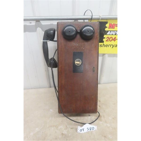 Vintage Wooden Wall Mount Phone with Crank