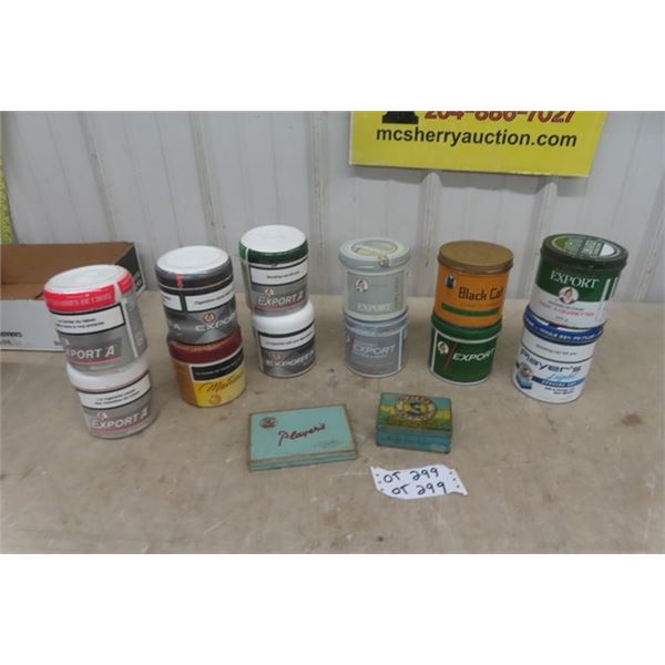 14 Cigarette + Tobacco Tins- Metal + Plastic: Players, Black Cat, Export, Matina