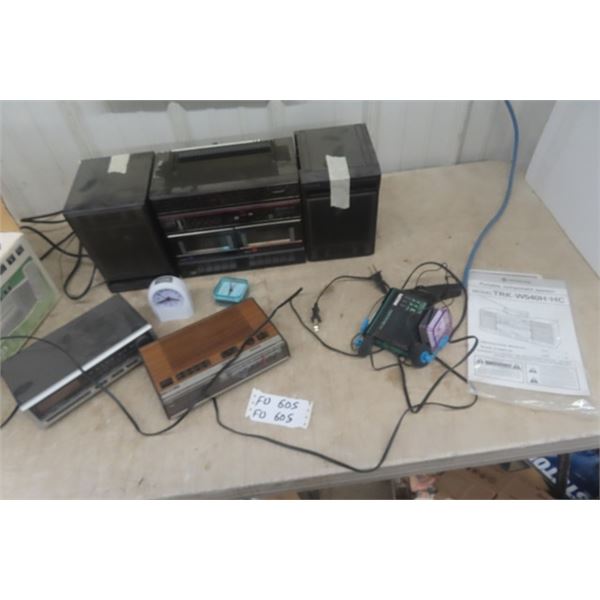 Hitachi Boom Box Stereo Cassette, Phillips Walkman + Alarm Clock/ Radio