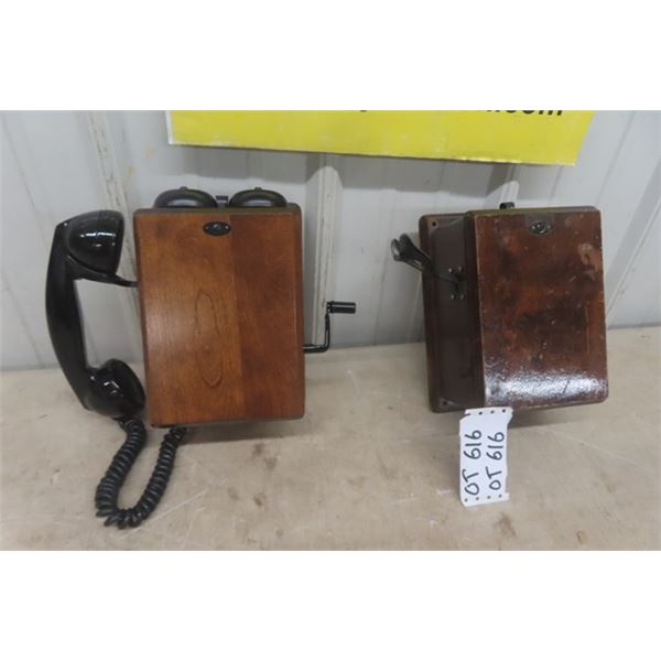 Complete Vintage Wooden Phone + 1 for Parts