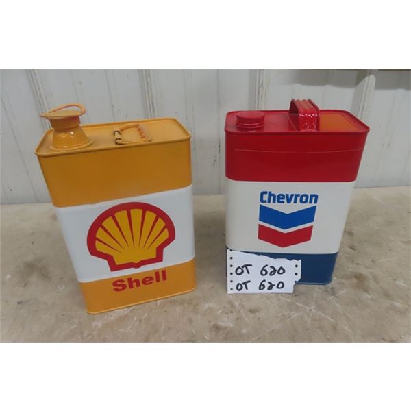 (2) 2 Gal Oil Tins Restored- Great Displays: 1) Shell, 1) Chevron