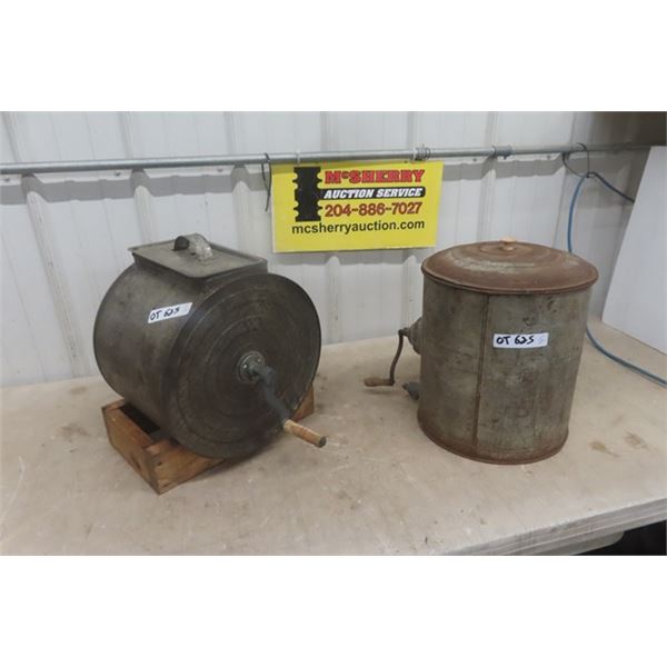 2 Metal Butter Churns