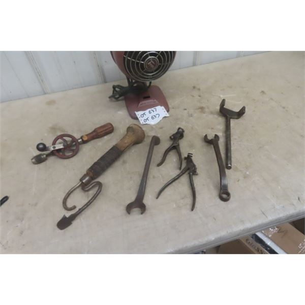 Torcan Electric Heater, Wagon Wrench, Saw Set, Press Deck, Wrenches