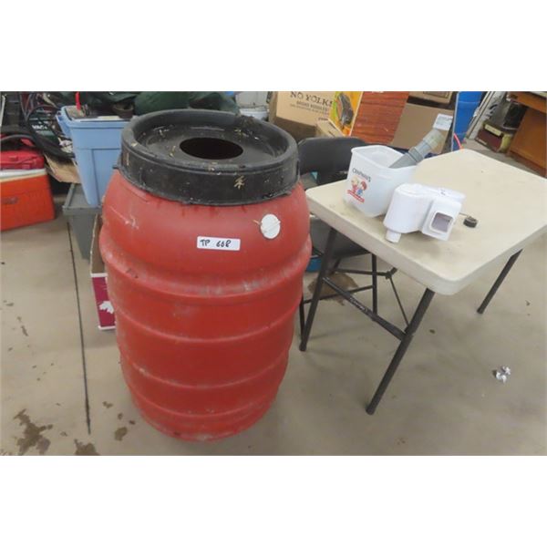 Poly Rain Barrel with Spigot + Eavestrough Elbow 