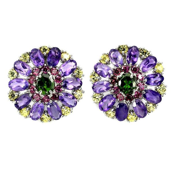Natural Amethyst Chrome Diopside Garnet Earrings