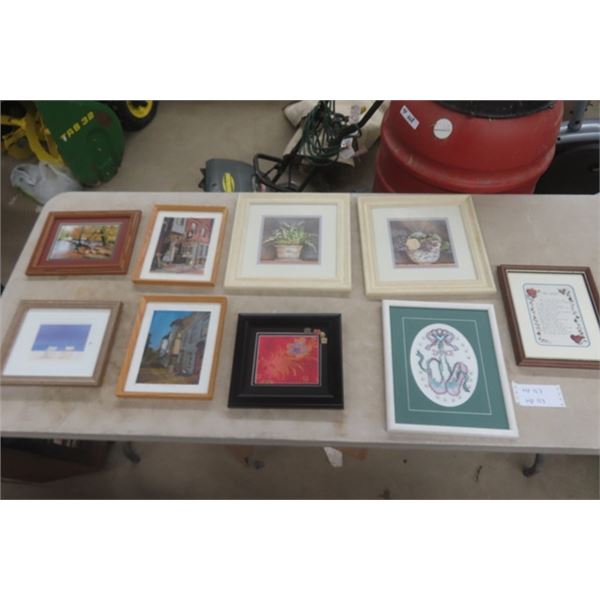 9 Assorted Framed Master Pieces- Largest 13  x 13  