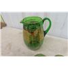 Image 2 : Green + Gold Inlay Glass Pitcher with 5 Matching Glasses