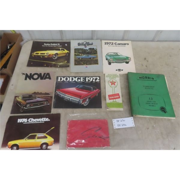 Morris Van Service Manual, 1972 Camaro Brochure, 74 Monte Carlo Brochure, Texaco Map, Plus More 