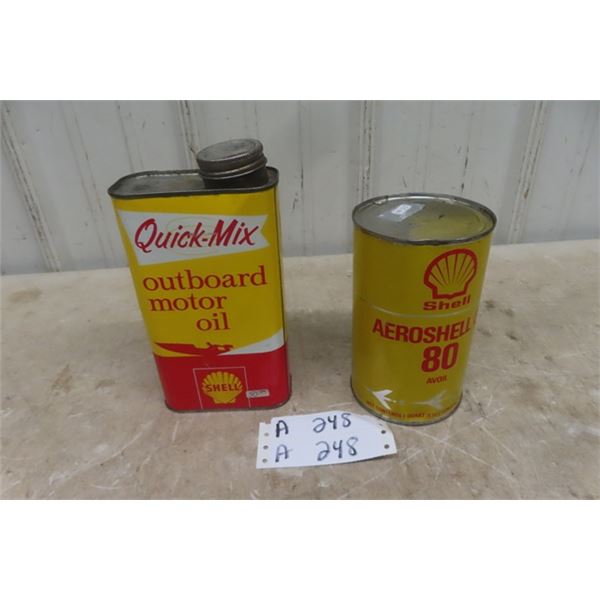 2 Oil Cans - Shell Outboard and Aeroshell Quest 