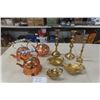 Image 1 : 3 Copper Teapots,  Brass Candle Sticks, Brass Bird Bowls 