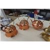 Image 2 : 3 Copper Teapots,  Brass Candle Sticks, Brass Bird Bowls 