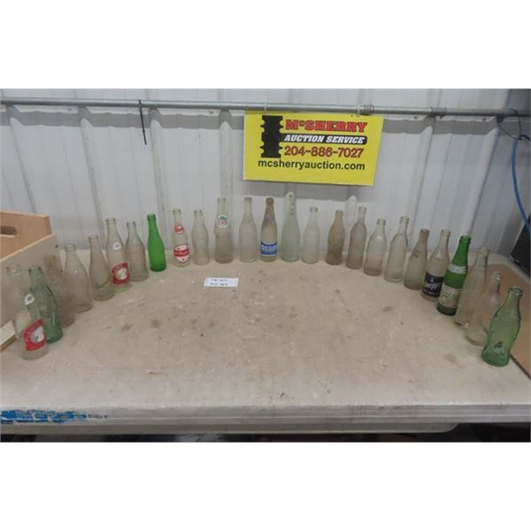 25 Pop Bottles in Wooden Box: Coca-Cola, Dr.Pepper, Mission, America Dry plus more 