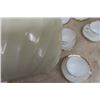 Image 8 : 36 pcs of White Fire King: Cups + Saucers, Plates, Bowls, Sugar + Creamer 