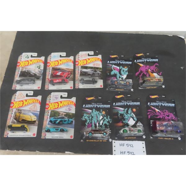 10 Hot Wheels New on Cards- 5 European Cars, 5 Pixar Lightyear Cars