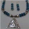 Image 1 : 457 CTS BLUE QUARTZ NECKLACES AND EARRINGS SET - METAL DETAILING