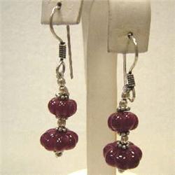 33 CTS CARVED ENHANCED RUBY DANGLE EARRINGS - 45 MM LONG