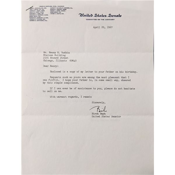 Senator Birch Bayh Signed Letter