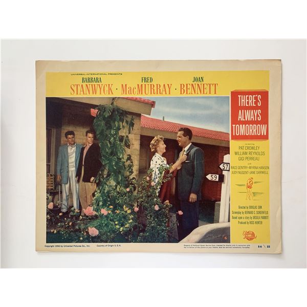 There's Always Tomorrow original 1956 vintage lobby card