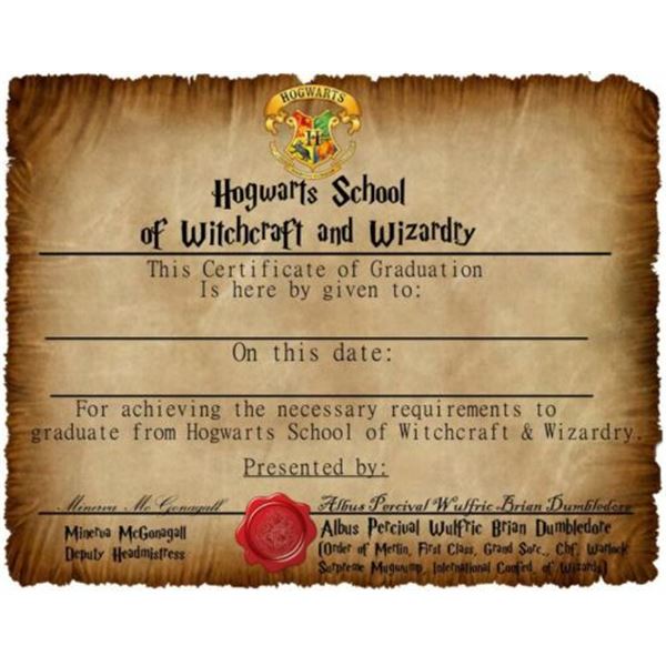 Harry Potter Hogwarts Graduation Certificate Prop print
