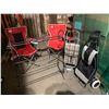 Image 1 : Group of Misc. set dec items - Includes camping chairs, Blanket Valet, Shopping trolley etc.