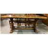 Image 2 : Burl wood harvest table and 6 rush seat ladder bac k chairs, 72" x 34"