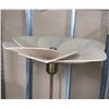 Image 2 : Heavy Brass Floor Lamp w/Floral Bamboo Shade