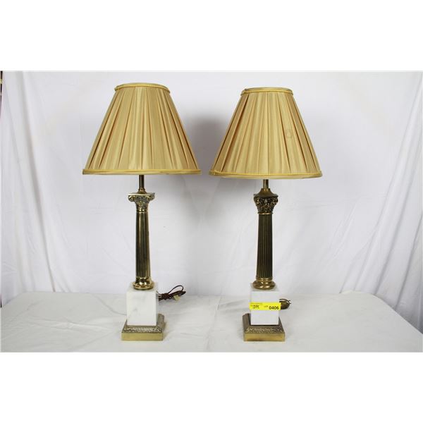 Pair of Marble & Heavy Brass Table Lamps