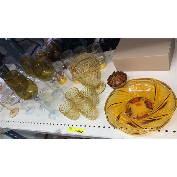Shelf of Glass ware (Mostly Gold Colour)
