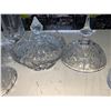 Image 2 : Shelf of assorted Crystal/Glass Decanters, bowls, lids etc