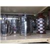 Image 2 : Shelf of Mostly stainless steal containers, Canister, pots etc