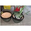 Image 1 : Two ceramic planters and artificial plant
