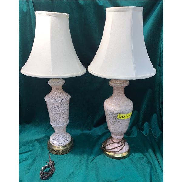 Pair of Pink Swirled Brass Table Lamps