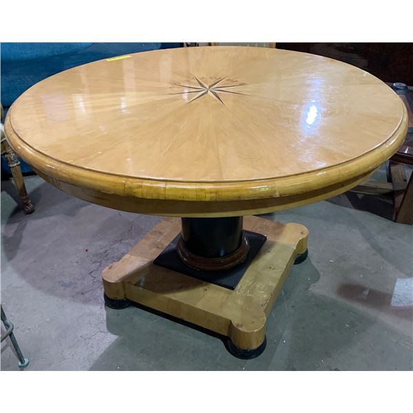 Inlaid Maple Heavy Pedestal Dining Table 48in. Round