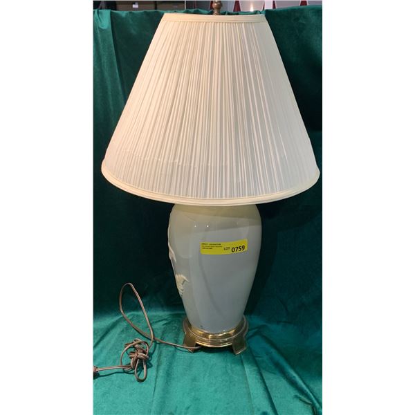 Floral Design Brass & Pottery Table Lamp