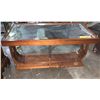 Image 1 : Oak Pedestal Coffee Table w/Mirrored Top 33in. x 17in.