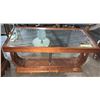 Image 2 : Oak Pedestal Coffee Table w/Mirrored Top 33in. x 17in.